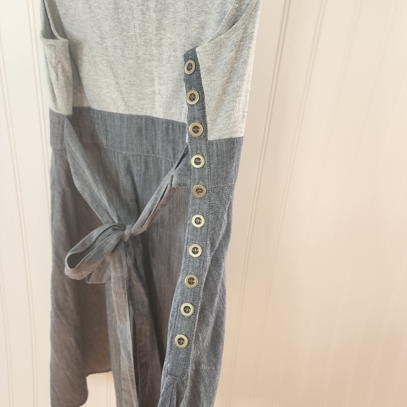 Tulle sleeveless dress low v-neck upper gray cotton, bottom blue chambray NWT - Picture 8 of 10